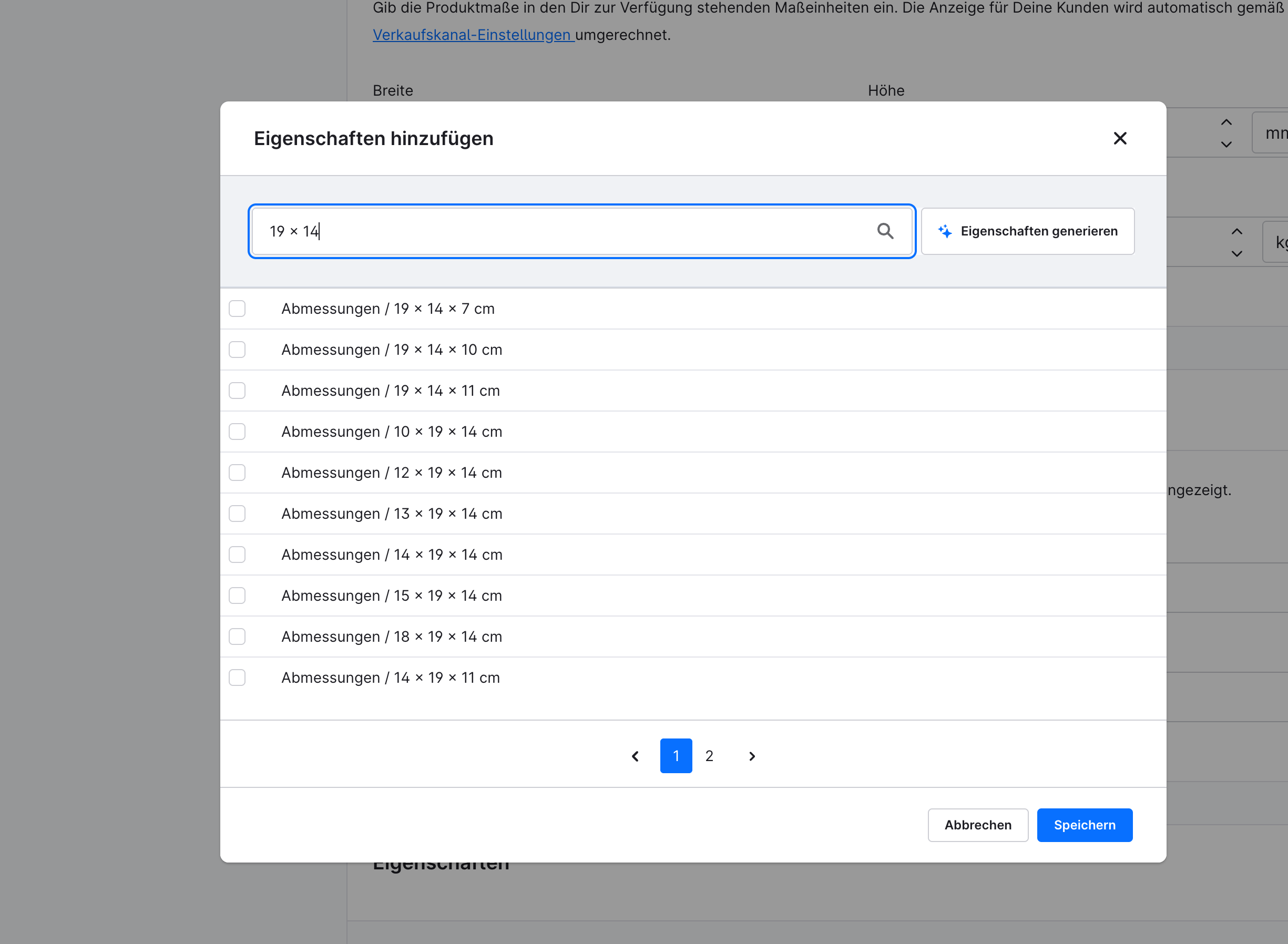 Con plugin: ricerca di 19 × 14 con 2 pagine di risultati